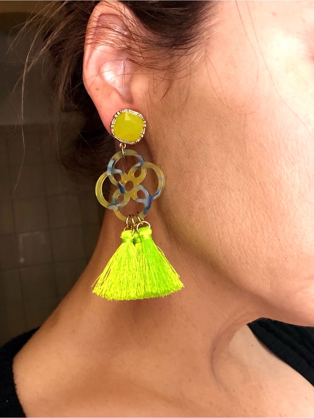 Lilly Pulitzer Sandpiper Neon Lime Tassel Drop Earrings